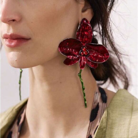 Red orchid earrings N208 - Picture 1 of 4